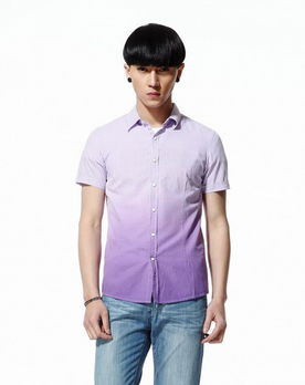 唐獅 薔薇紫短袖漸變格子襯衫怎么樣,好不好