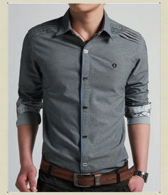 樂則行 春裝新款 長袖襯衫 男士休閑 韓版修身襯衣 男hb308