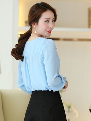 蕾絲泡泡袖純色雪紡襯衫-淺藍(lán)色 - 聚美優(yōu)品 - 最大正品化妝品電商,在美上市,品牌防偽碼,7天無(wú)理由退貨,質(zhì)量保險(xiǎn)