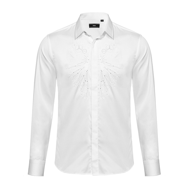 精致工藝，優雅典范 VERRI男士白色重工藝長袖襯衫